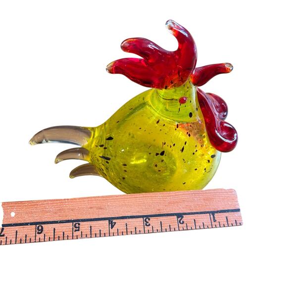 Handmade Blown Glass Chicken Rooster Figure Home Decor yellow red Murano style - Picture 6 of 7